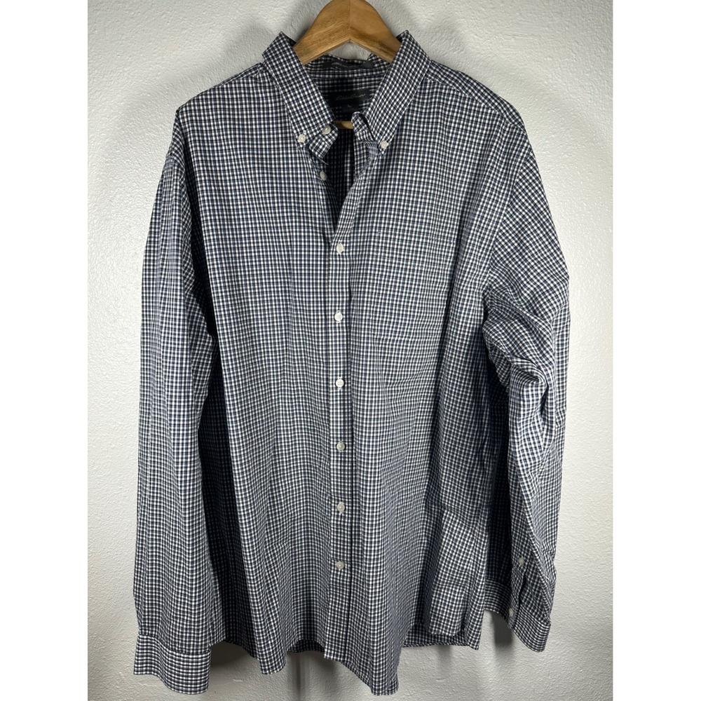 Eddie Bauer Shirt Mens TXL Gingham Wrinkle Free Relaxed Fit Button Down 6746